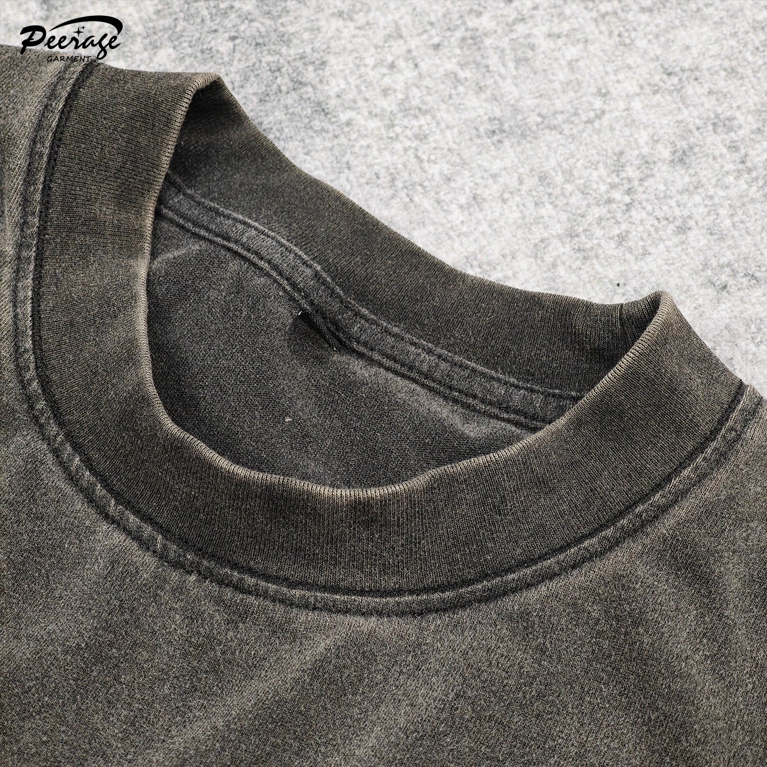 Manufacturer Custom Men's Double Layer Long Sleeve Tee Shirt Cotton Acid Wash Distressed Embroidered Boxy Crop T-Shirt for Men