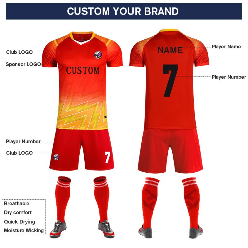 Custom Logo Men's XS Football Soccer Jersey Full Uniform Training Kits-Sublimated Shorts Shirt Printed Customizable Team Kit