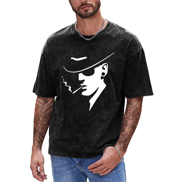 Acid Wash streetwear boxy t-shirt men portrait print 100% Cotton Oversized t shirt for unisex Graphic Vintage men's t-shirts