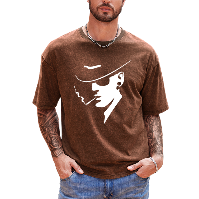 Acid Wash streetwear boxy t-shirt men portrait print 100% Cotton Oversized t shirt for unisex Graphic Vintage men's t-shirts