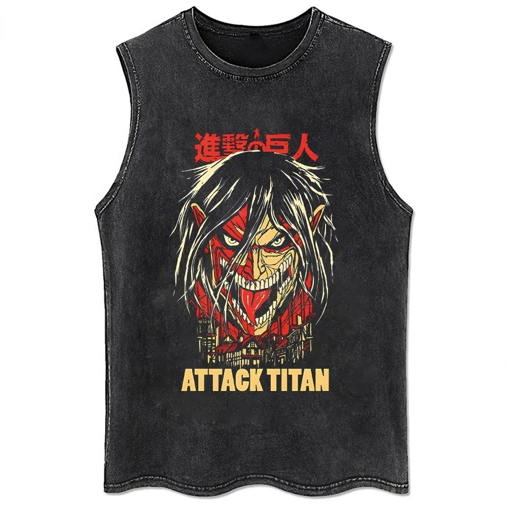 Unisex Attack Titan Anime T-Shirt Oversized Hip Hop Streetwear Vintage Washed Cotton Short Sleeve O-Neck Top for Men for Summer