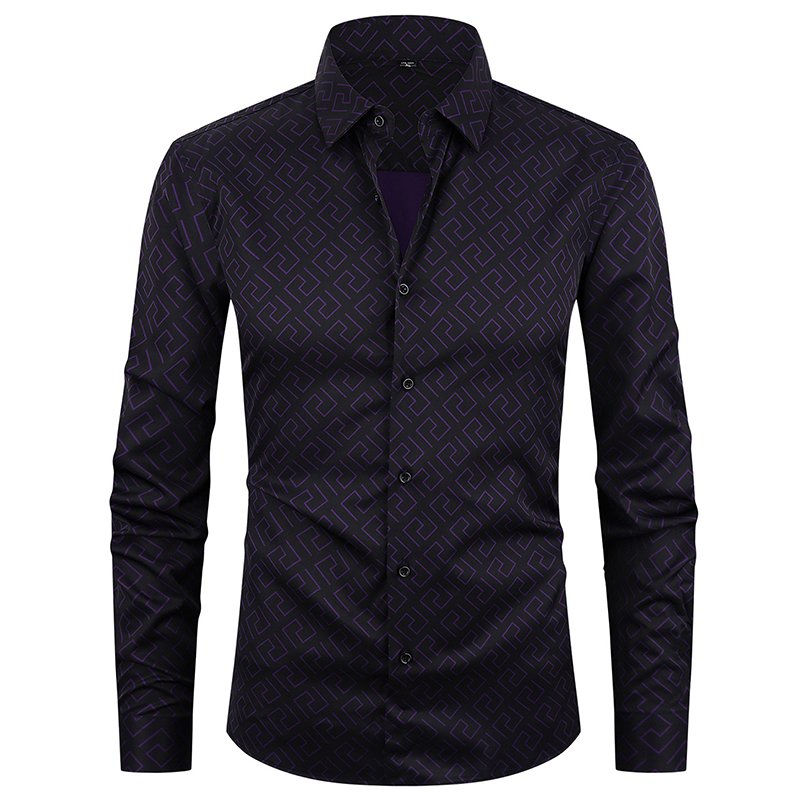 Wholesale 2024 Custom High Quality Fashion style Parties bar Elasticity Geometric prints fabric long Sleeve casual men's shirt