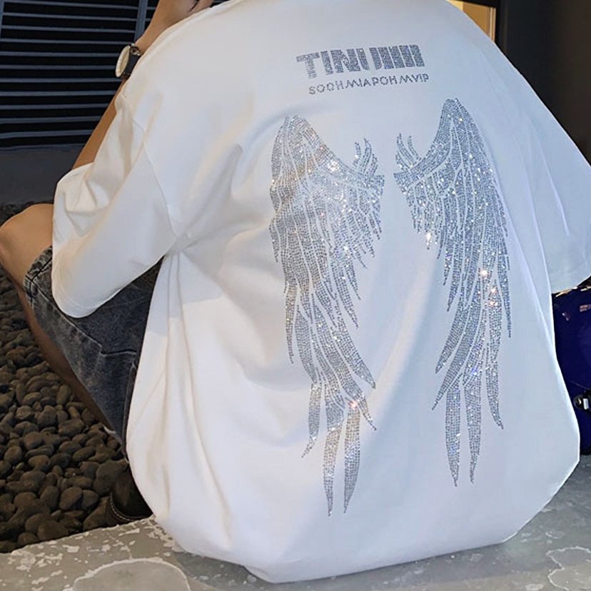 New fashion hot drill rhinestone oversized tshirt custom your design logo shine Glitter rhinestone luxury men's t-shirts