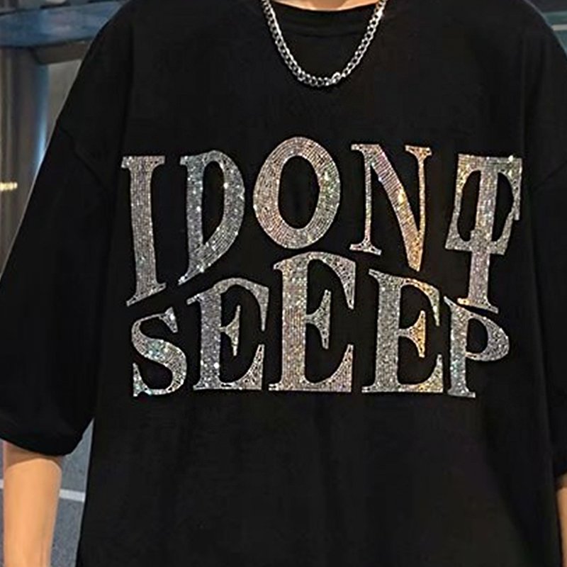 New fashion hot drill rhinestone oversized tshirt custom your design logo shine Glitter rhinestone luxury men's t-shirts