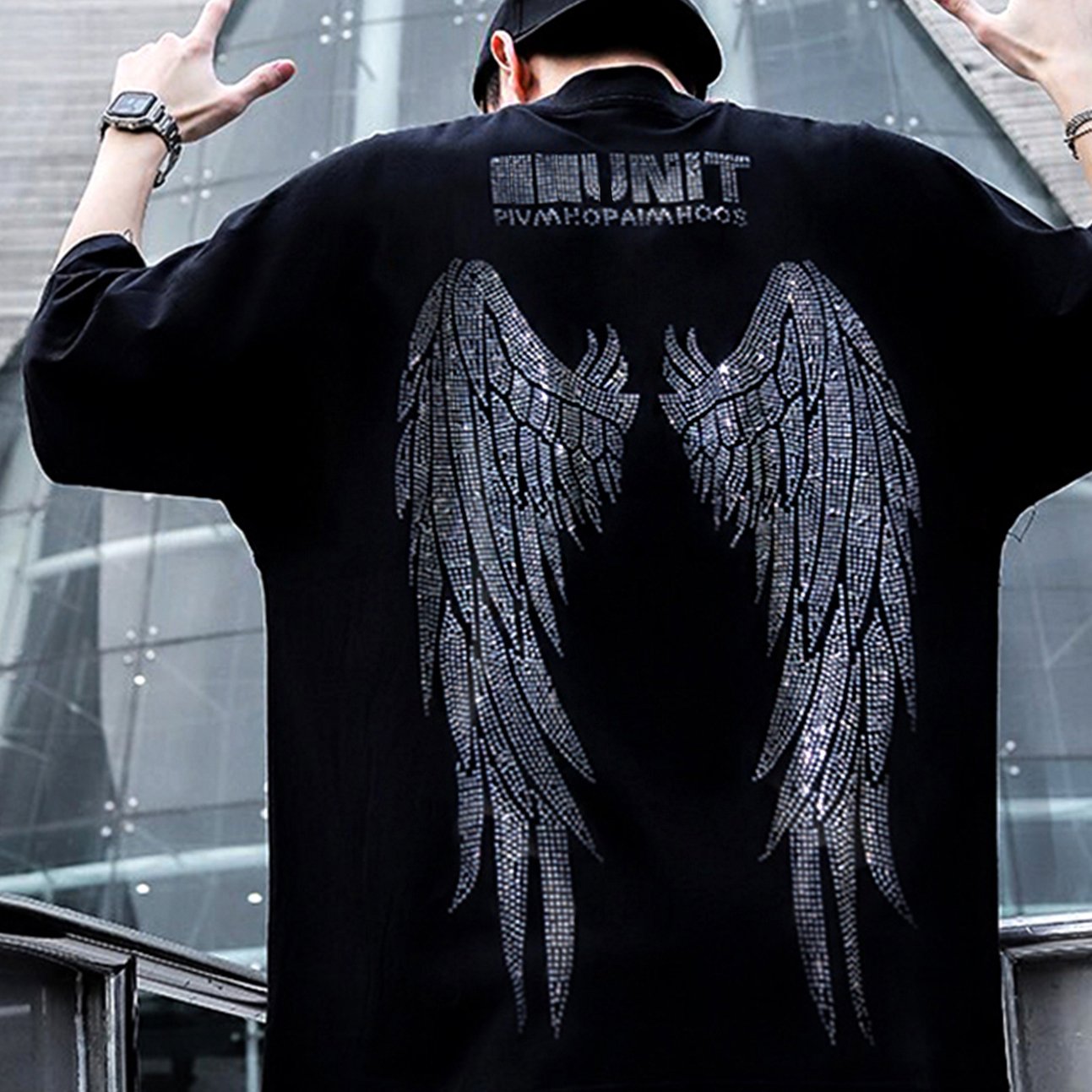 New fashion hot drill rhinestone oversized tshirt custom your design logo shine Glitter rhinestone luxury men's t-shirts