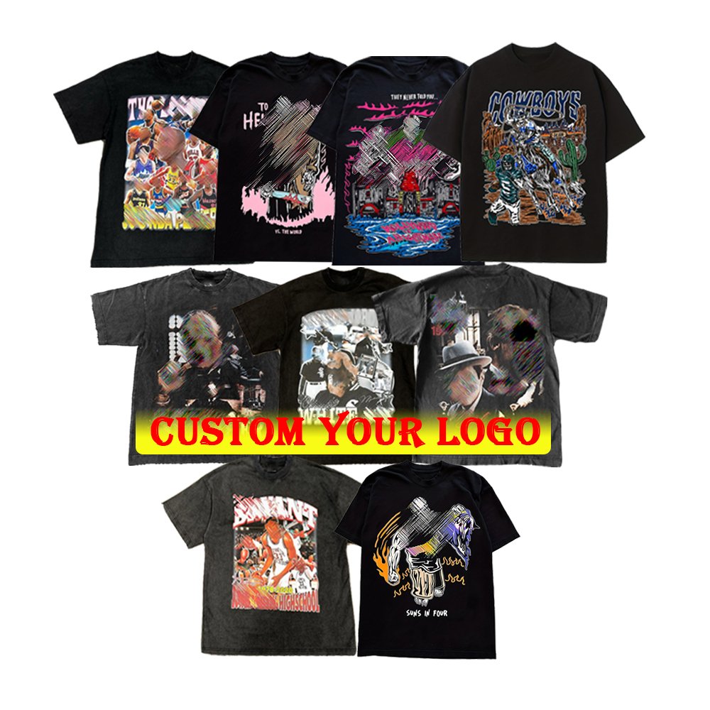 Men street wear cotton T shirt custom vintage acid wash t shirt heavy weight oversized blank screen print dtg graphic t-shirt