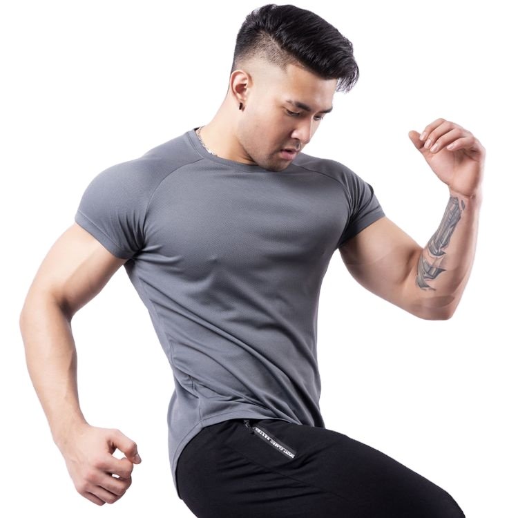 Quick Dry Wholesale Breathable Mesh Workout Sweat Resistant Loose Polyester Material Fitness Gym Men T-shirt