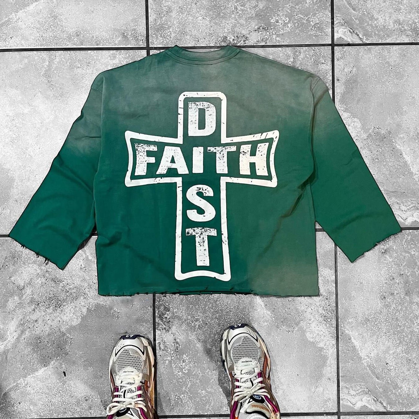 Custom Streetwear Screen Print Cut Raw Hem Boxy Cropped T shirt Oversized Heavyweight Vintage Sun Faded Acid Wash T-Shirt