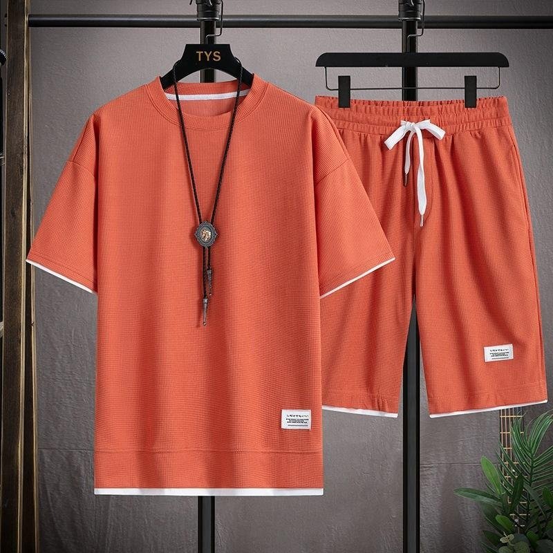 New Trend Plus Size Two Pieces Men's Summer Digital Alphabetic Fashion Print Suit Casual Beach Pants Men's T-shirt men's sets