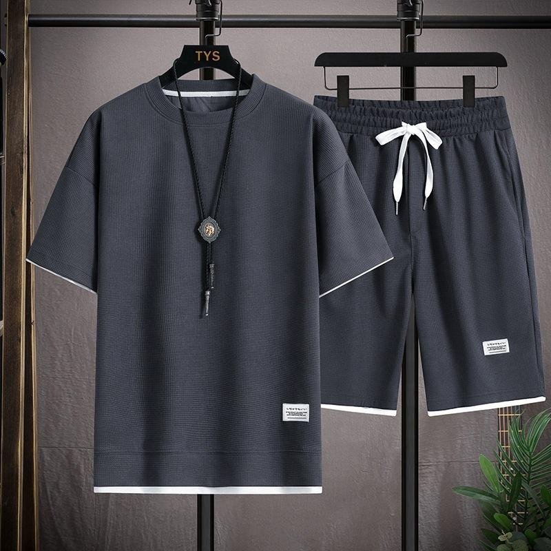 New Trend Plus Size Two Pieces Men's Summer Digital Alphabetic Fashion Print Suit Casual Beach Pants Men's T-shirt men's sets