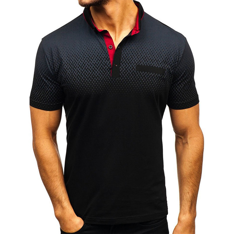 Custom Floral Print Men's Oversized Collarless Polo Shirts 100% Cotton Golf Shirt Logo Short Sleeve-Summer Season Wholesale