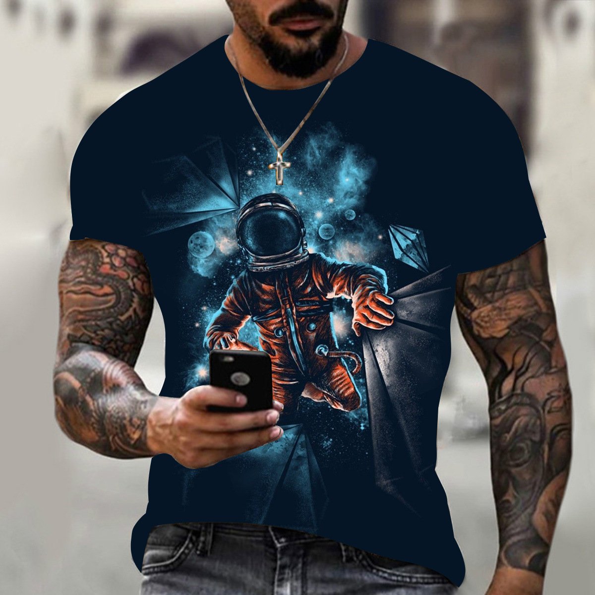 2022 hip hop space astronaut rambler moon short sleeve graphic customization patterned Men's T-Shirt