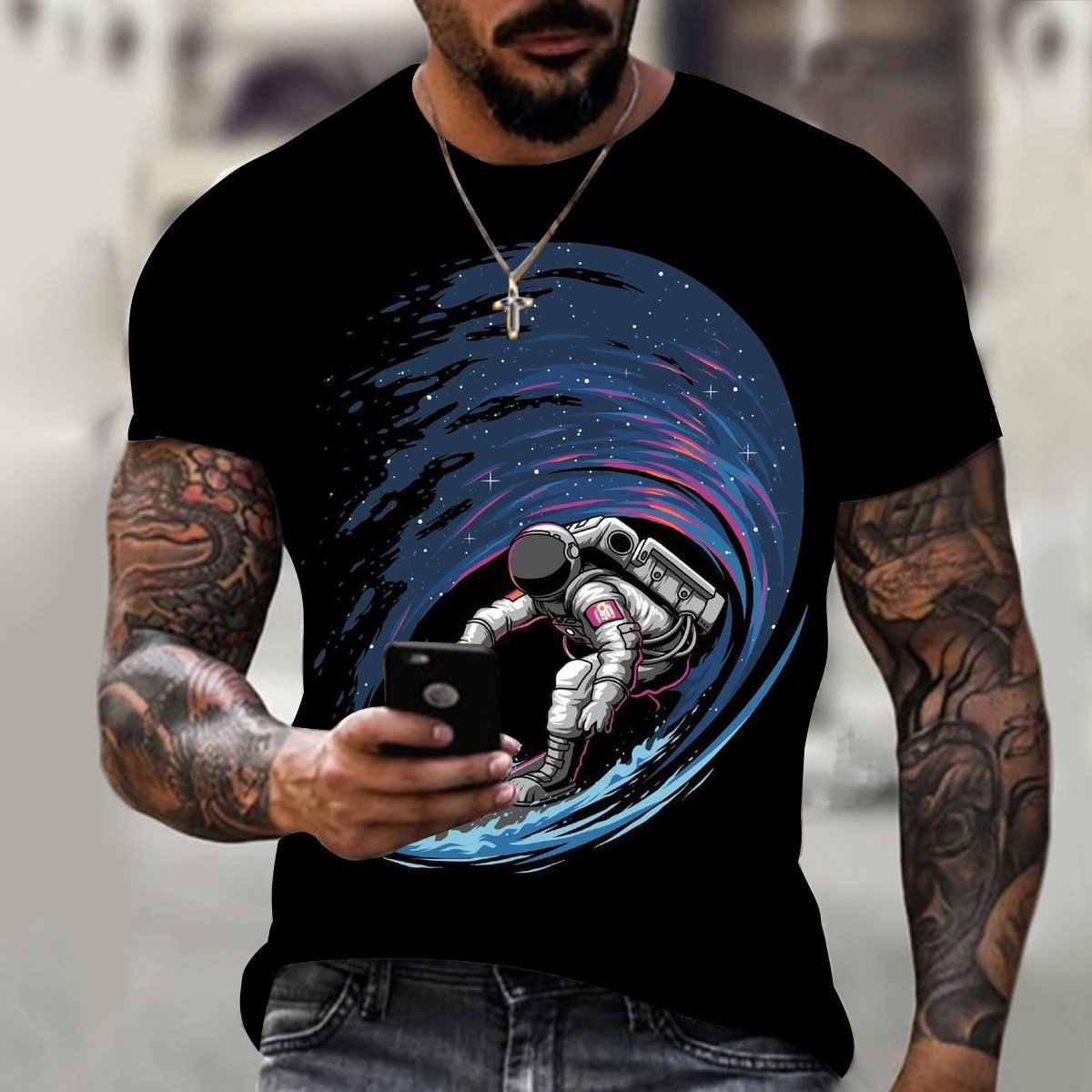 2022 hip hop space astronaut rambler moon short sleeve graphic customization patterned Men's T-Shirt