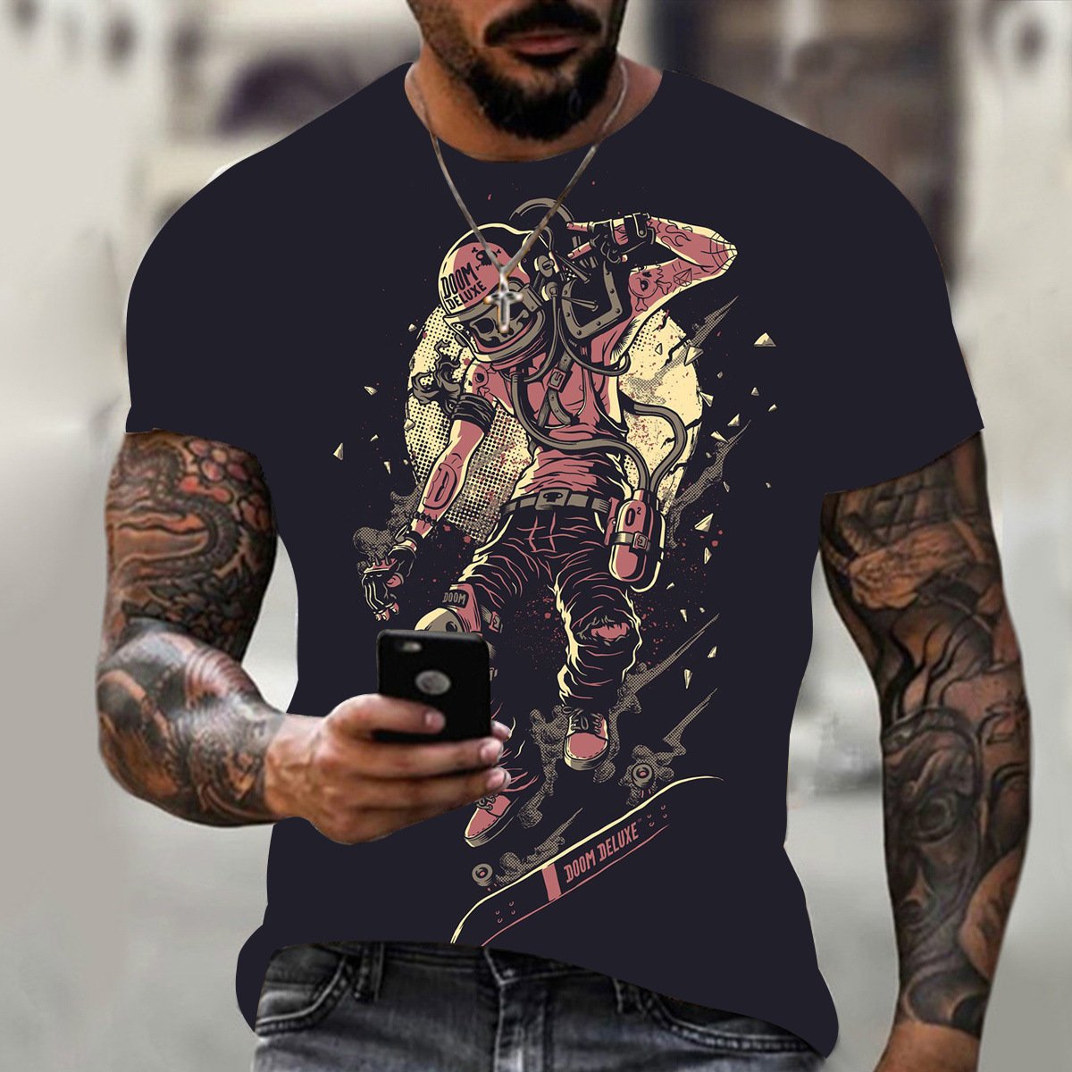 2022 hip hop space astronaut rambler moon short sleeve graphic customization patterned Men's T-Shirt