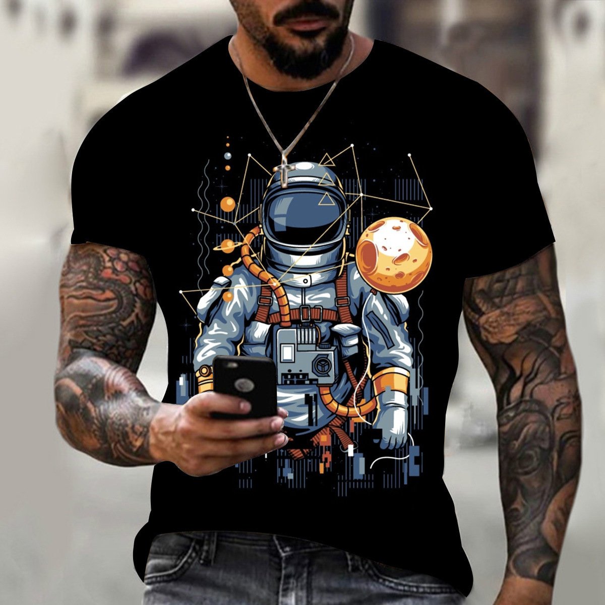 2022 hip hop space astronaut rambler moon short sleeve graphic customization patterned Men's T-Shirt