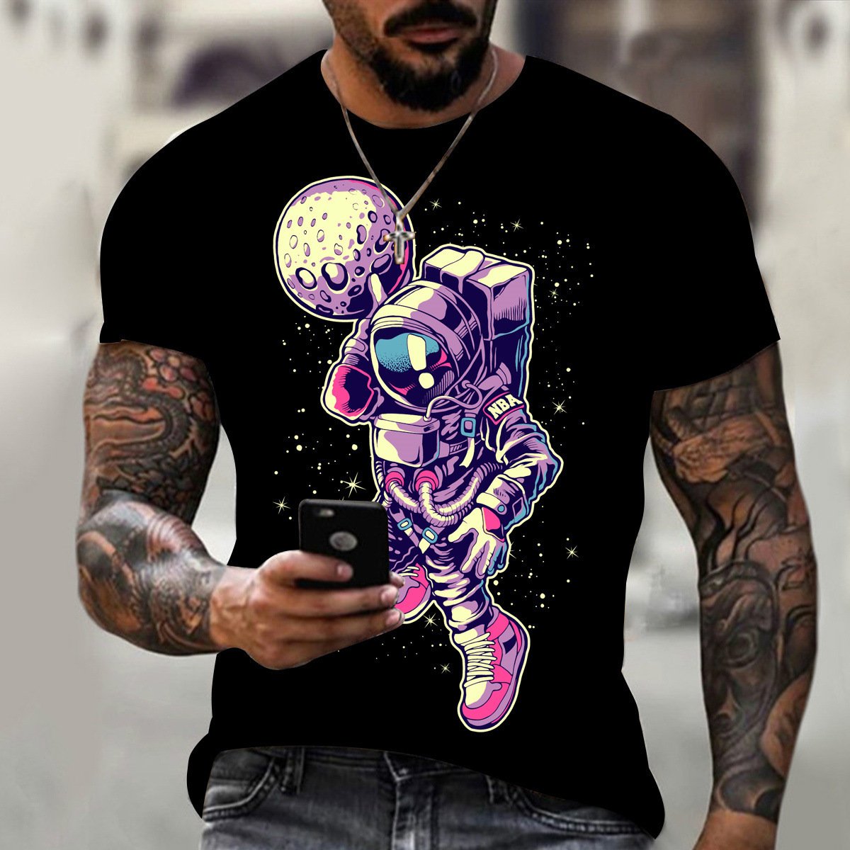 2022 hip hop space astronaut rambler moon short sleeve graphic customization patterned Men's T-Shirt