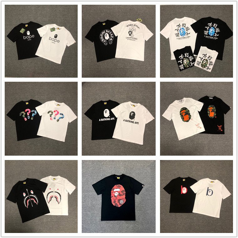 Summer New Style Wholesale Letter Print Ape Tee Casual Round Neck Short Sleeve Loose Cotton Unisex T-shirts