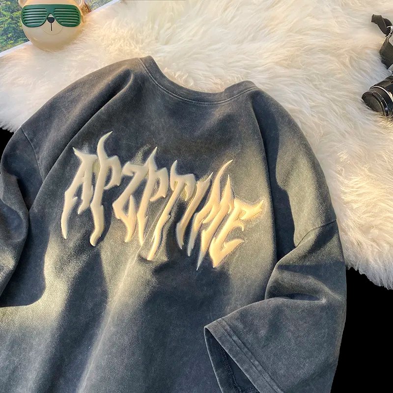 Custom Logo Streetwear Oversized Heavy Cotton Men's t-Shirts Graphic High Quality Print Heavyweight Acid Wash Vintage t Shirt