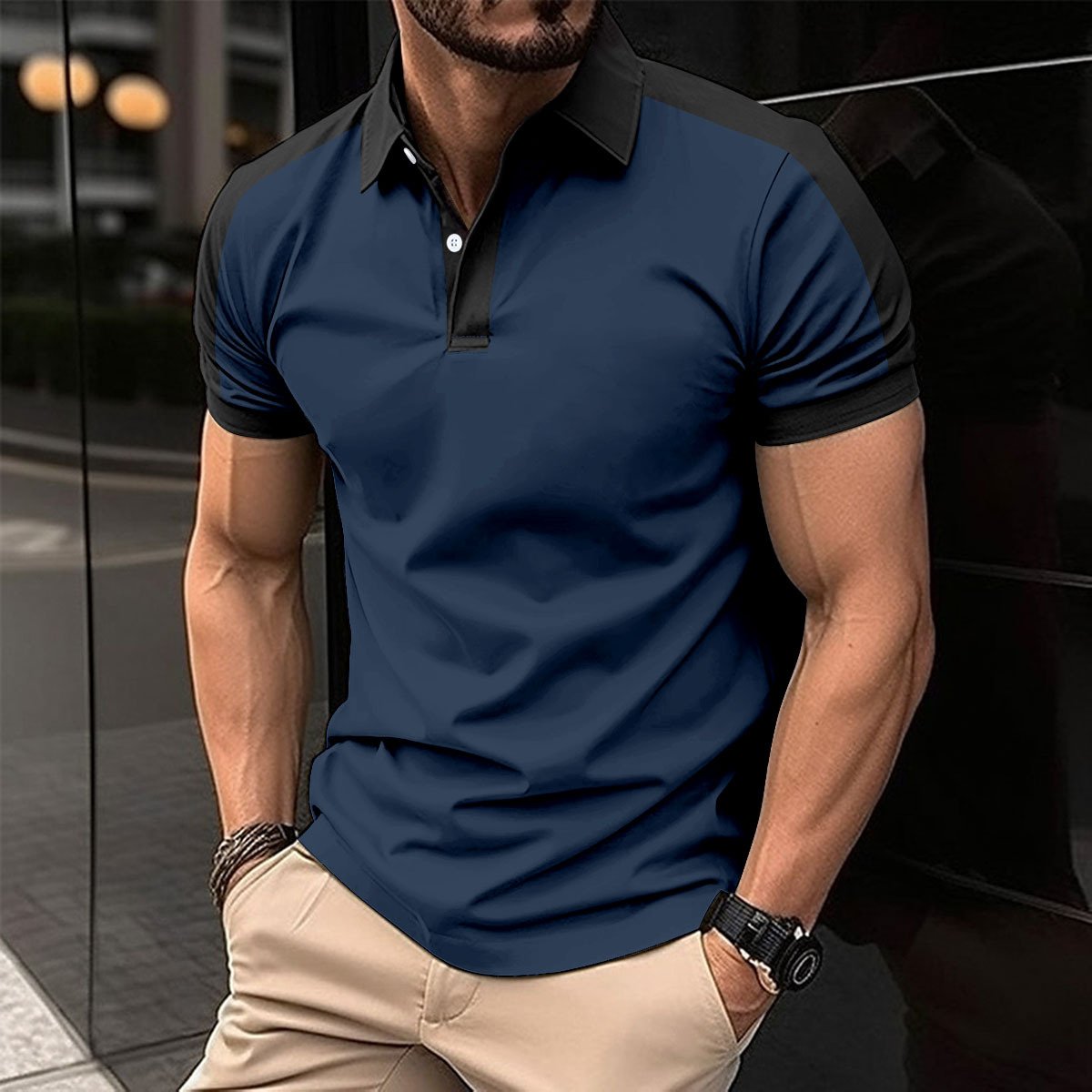 2024 Summer New Men's Casual Polo Shirt Fashion Lapel Button Business Color Matching top parts wear T-shirt