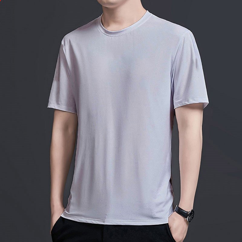 Men's Short sleeved T-shirt Ice Silk Quick Drying Summer Men's Top High Elastic Solid Loose Size Sports T-shirt