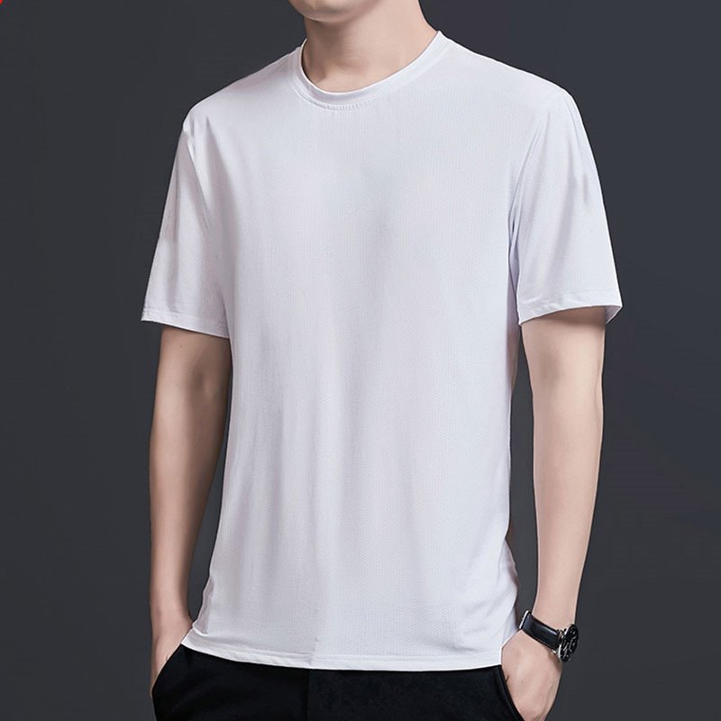 Men's Short sleeved T-shirt Ice Silk Quick Drying Summer Men's Top High Elastic Solid Loose Size Sports T-shirt