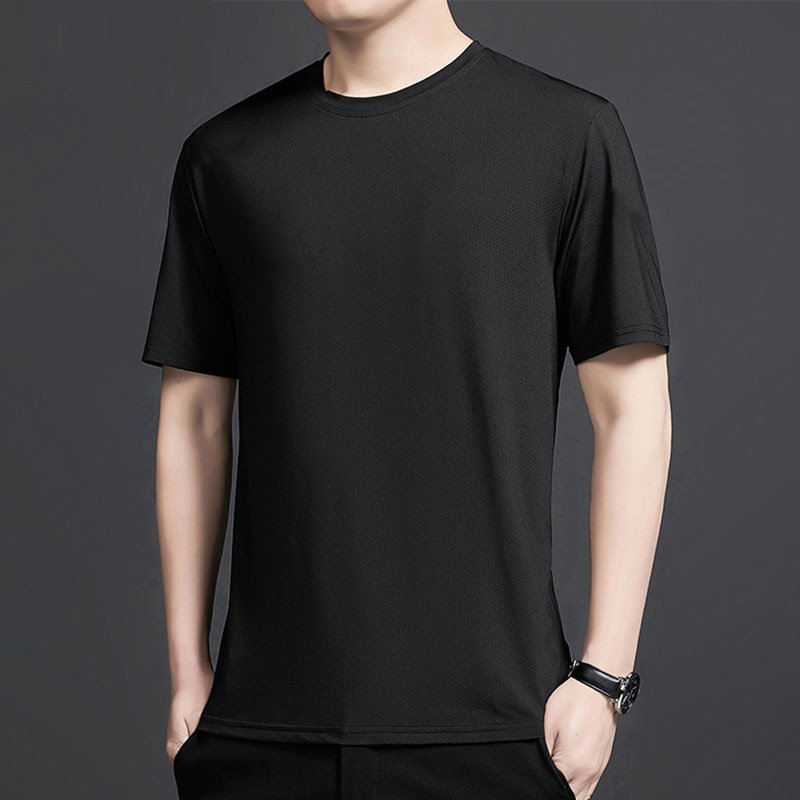 Men's Short sleeved T-shirt Ice Silk Quick Drying Summer Men's Top High Elastic Solid Loose Size Sports T-shirt