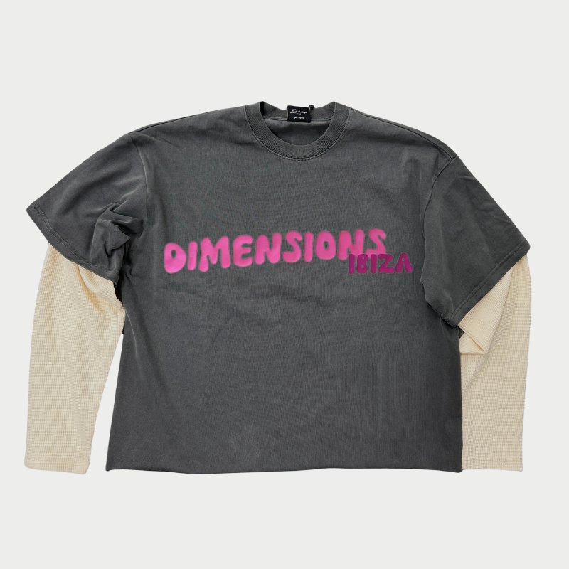 Custom Screen Print T-Shirt Vintage Cotton Ripped Double Layer Long Waffle Sleeve Top Distressed Stone Acid Wash T Shirt For Men