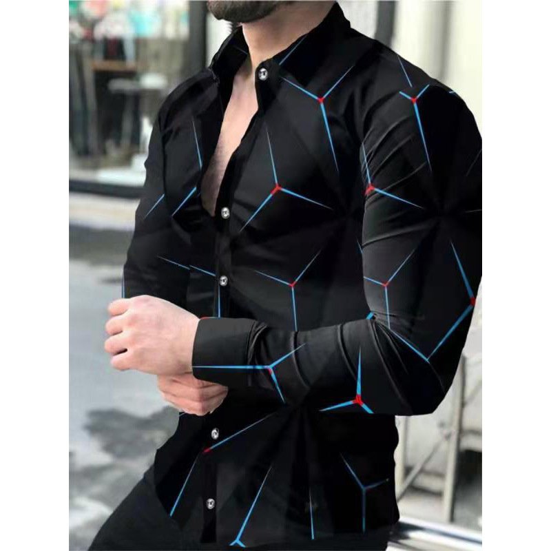 Youth Long Sleeve Shirt 3D Logo Print Casual Slim Fit Irregular Print T-Shirt Shirt