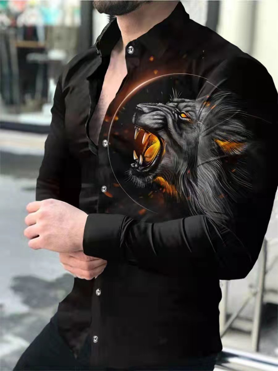 Youth Long Sleeve Shirt 3D Logo Print Casual Slim Fit Irregular Print T-Shirt Shirt