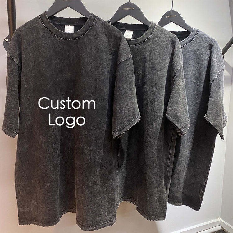 Wholesale Unisex Wash Vintage Printing Summer T Shirts Heavy Weight Black Oversize Men's T-shirt