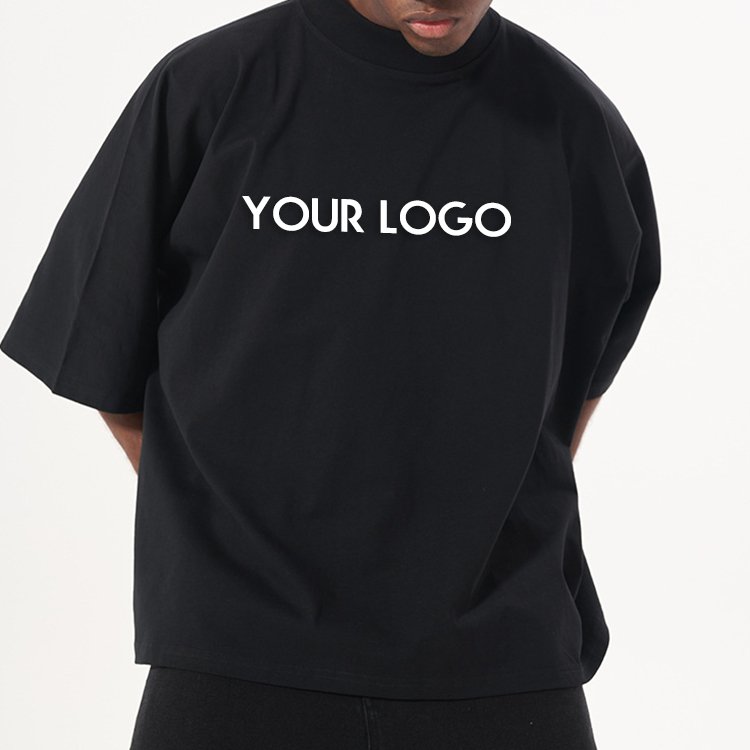 Custom Logo 300G Pure Cotton Small Neckline Heavyweight Tshirt Men Hip Hop Boxy Fit Blank Oversized Tee Cropped Men's T-Shirt