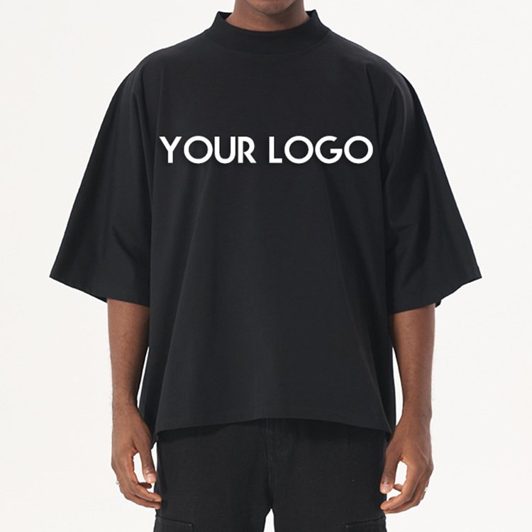 Custom Logo 300G Pure Cotton Small Neckline Heavyweight Tshirt Men Hip Hop Boxy Fit Blank Oversized Tee Cropped Men's T-Shirt