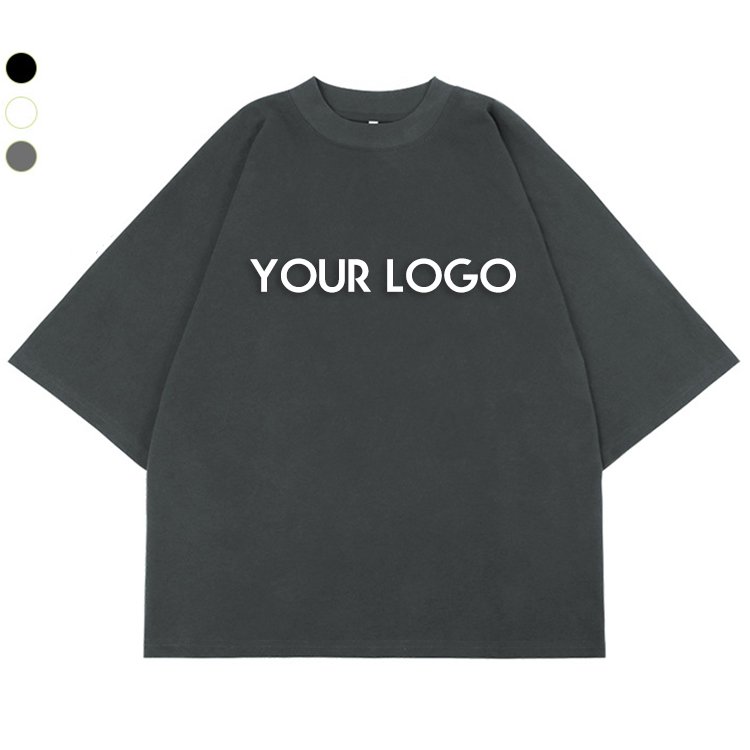 Custom Logo 300G Pure Cotton Small Neckline Heavyweight Tshirt Men Hip Hop Boxy Fit Blank Oversized Tee Cropped Men's T-Shirt