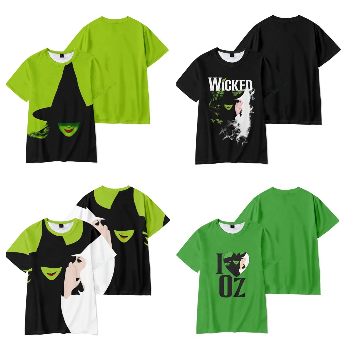 Factory Price OEM MOQ 2pcs 3D Printed Wicked Boardway Musicals Round Neck Men's T-shirts 2024