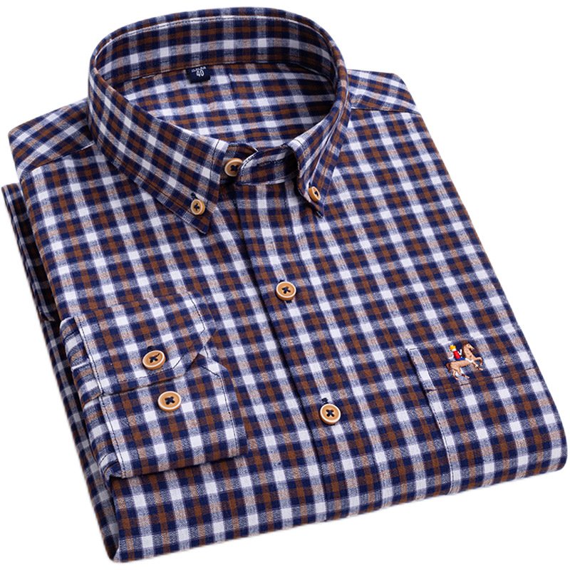 Spring and autumn new men's shirt long sleeve old dad with loose cotton casual plaid non-ironing shirt generation