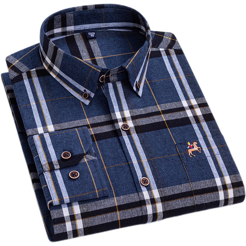 Spring and autumn new men's shirt long sleeve old dad with loose cotton casual plaid non-ironing shirt generation