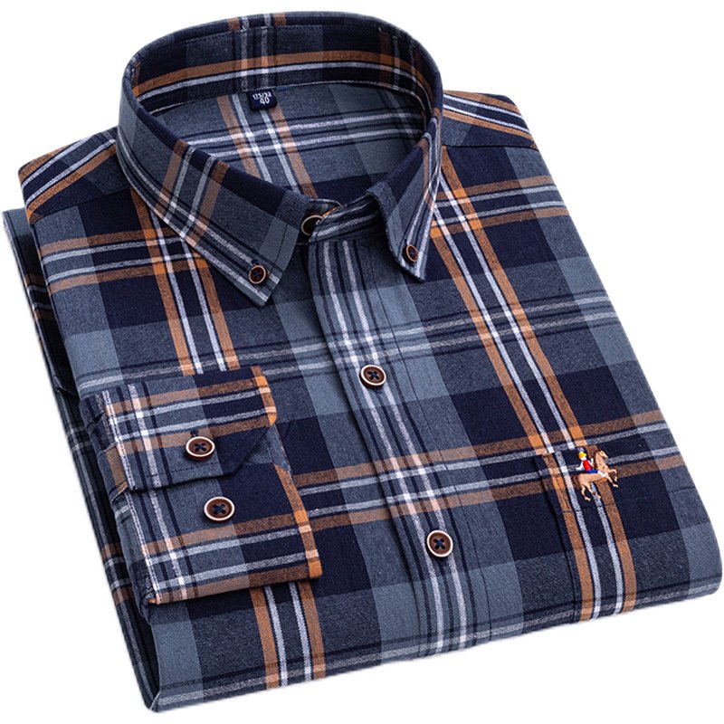 Spring and autumn new men's shirt long sleeve old dad with loose cotton casual plaid non-ironing shirt generation