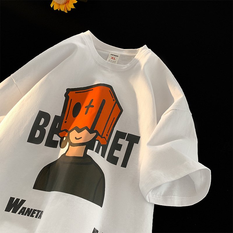 400g Cotton heavy short sleeve T-shirt men's summer trend loose men's clothes American large size men's T-shirt