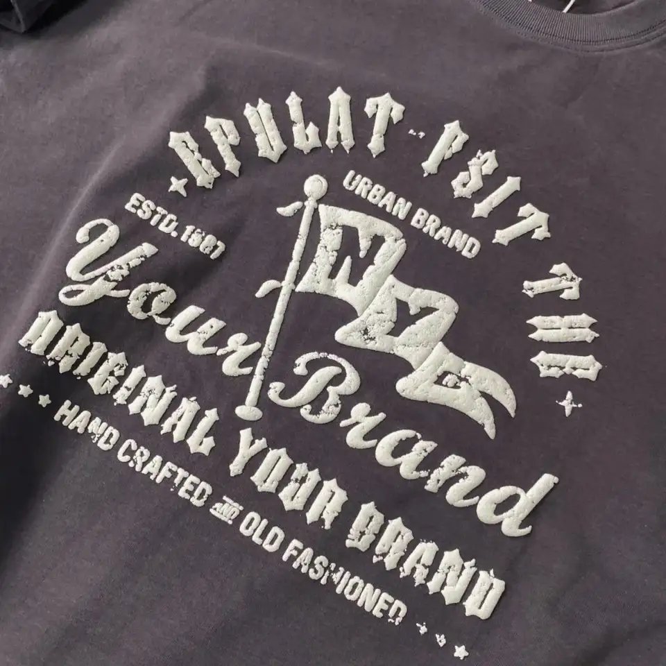 HIC Oem Wholesale 100% Cotton 180G Custom 3D Plain T Shirt Foam Puff Print Men's T-shirts