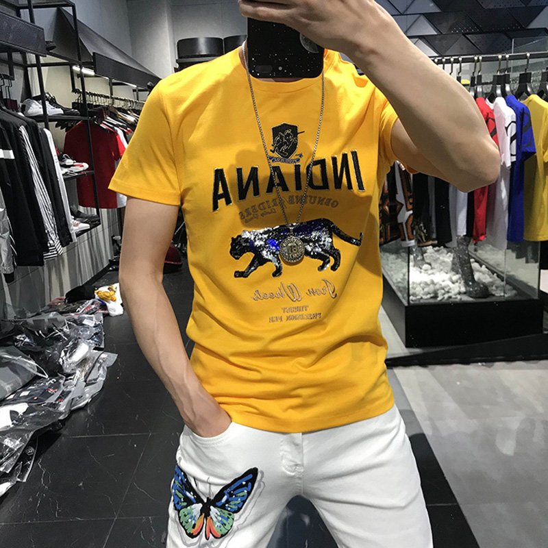 Summer Trend hot Drilling Men Clothes Men's O-Neck T-Shirts Oversize T Shirt