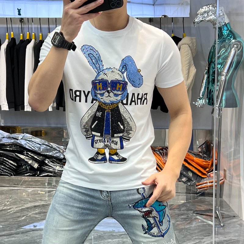 Summer Trend hot Drilling Men Clothes Men's O-Neck T-Shirts Oversize T Shirt