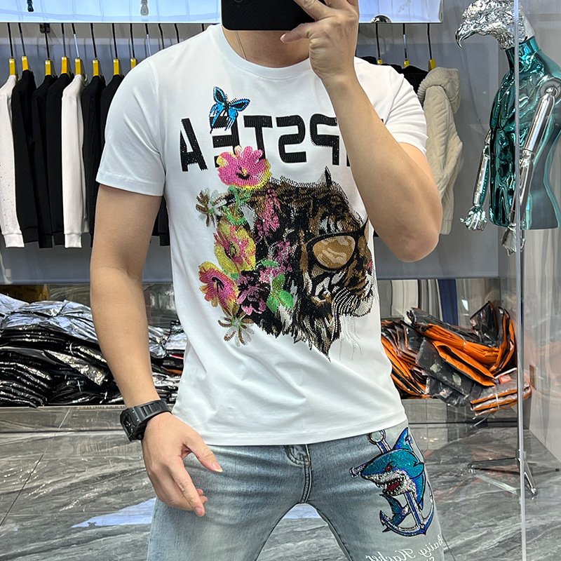 Summer Trend hot Drilling Men Clothes Men's O-Neck T-Shirts Oversize T Shirt