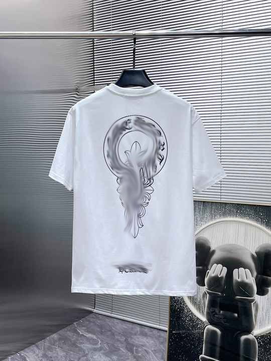 2024 latest top quality Hearts Chrome Sanskrit Color horseshoe wash water to make old short sleeve T-shirt couples
