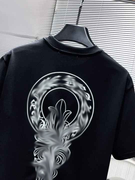 2024 latest top quality Hearts Chrome Sanskrit Color horseshoe wash water to make old short sleeve T-shirt couples