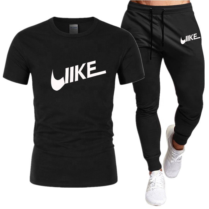 Men's Shirt Tracksuit Two Pieces Sets Men Casual Fitness Sport Suit Short Sleeve T Shirt+trousers Men's Casual Sportswear Suits