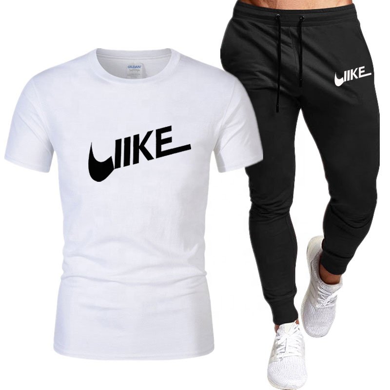 Men's Shirt Tracksuit Two Pieces Sets Men Casual Fitness Sport Suit Short Sleeve T Shirt+trousers Men's Casual Sportswear Suits