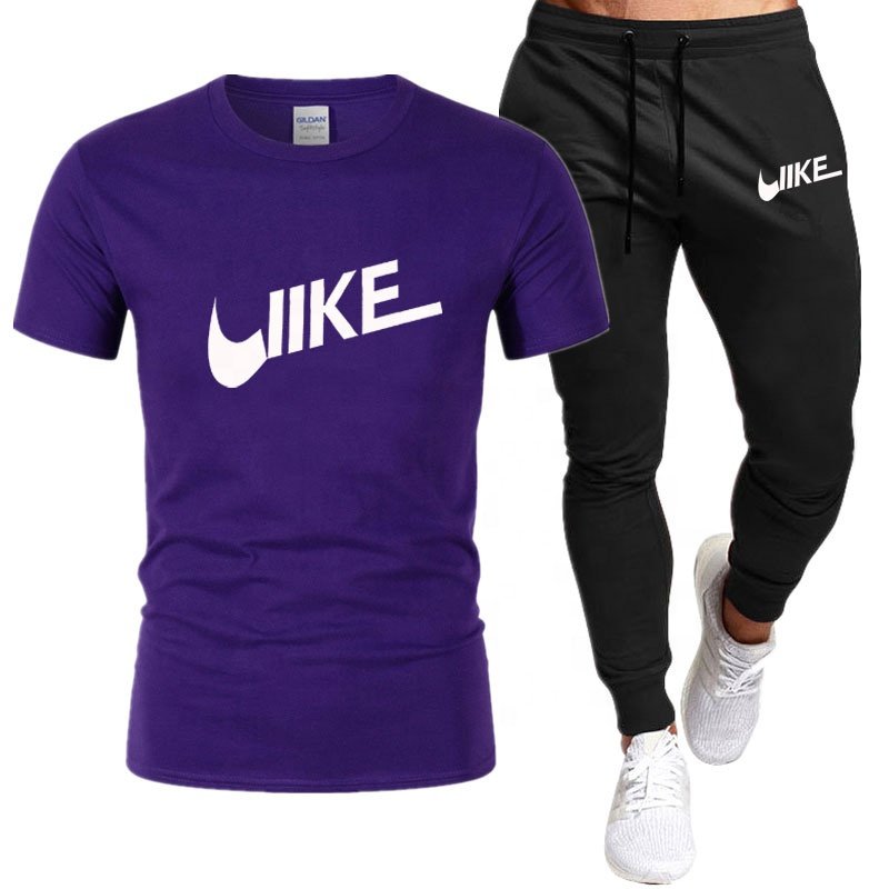Men's Shirt Tracksuit Two Pieces Sets Men Casual Fitness Sport Suit Short Sleeve T Shirt+trousers Men's Casual Sportswear Suits