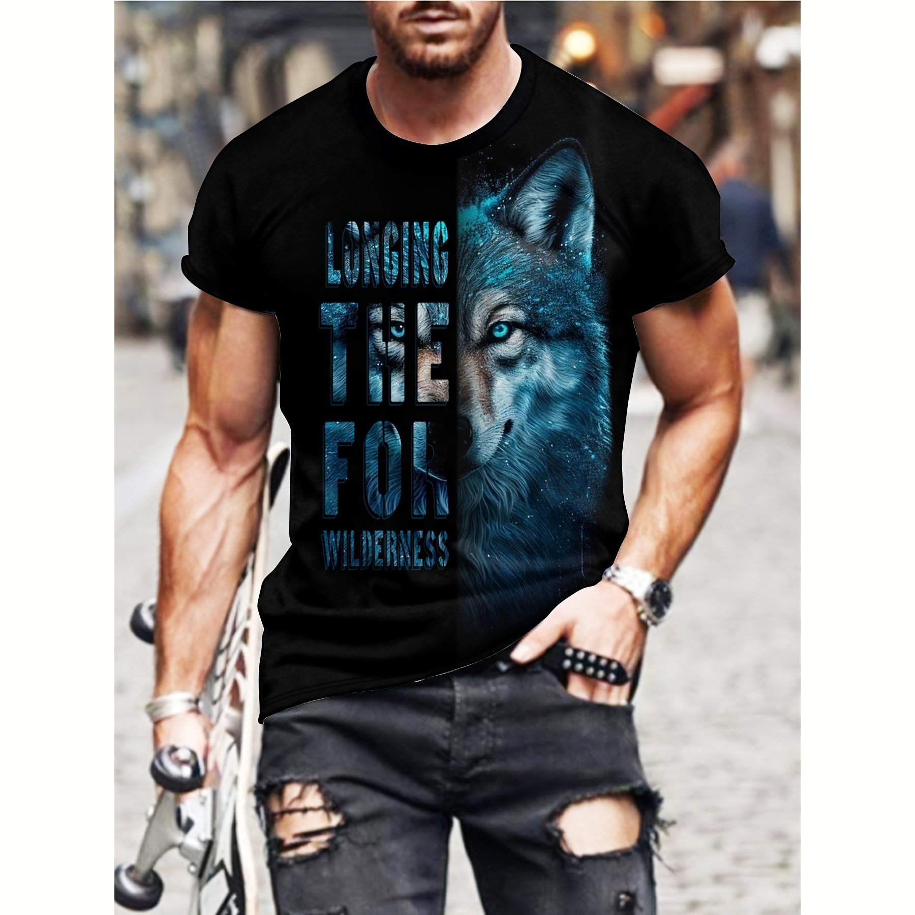 Cool Wolf 3D Digital Print Men's T-shirt Summer Short Casual Street Wear Fashion Personality Design Animal T-shirt