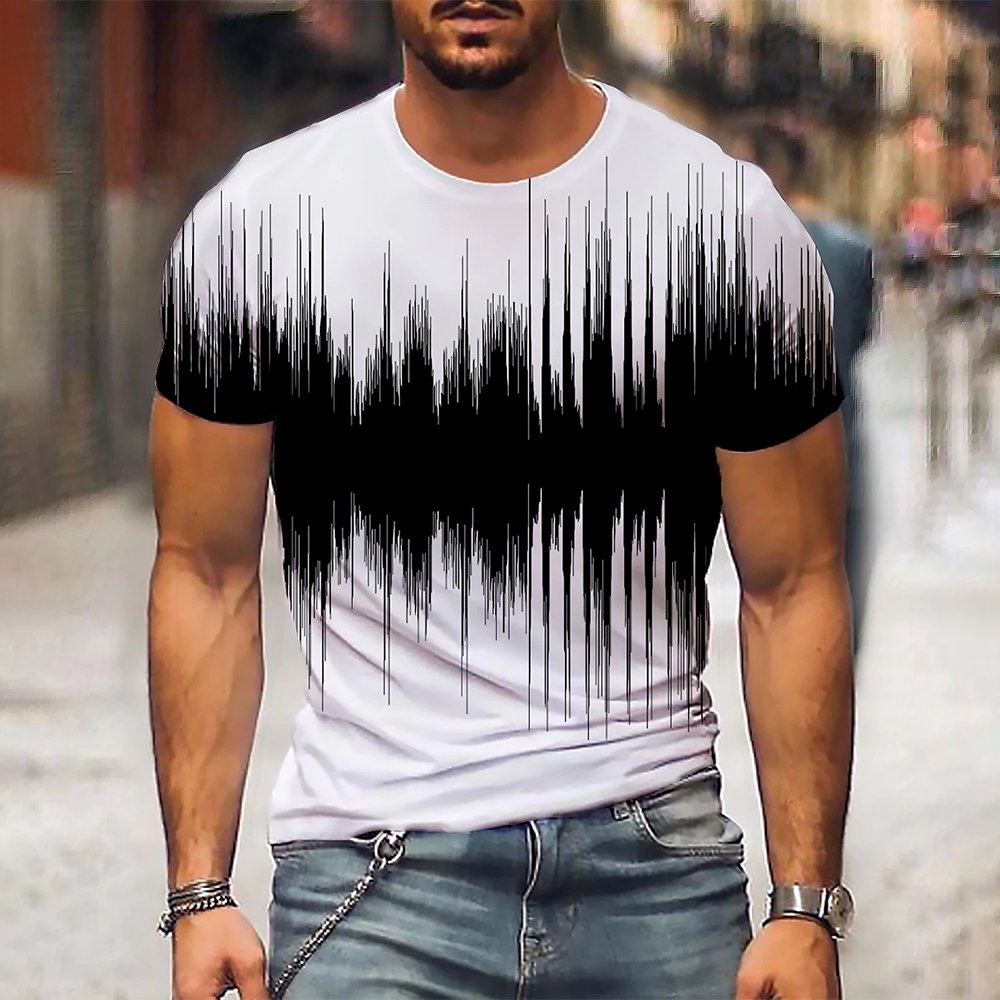 Men's T Shirt Graphic 3d O Neck Black White Stripes Oversized Clothing Casual Daily Top Streetwear Short Sleeve Clothing