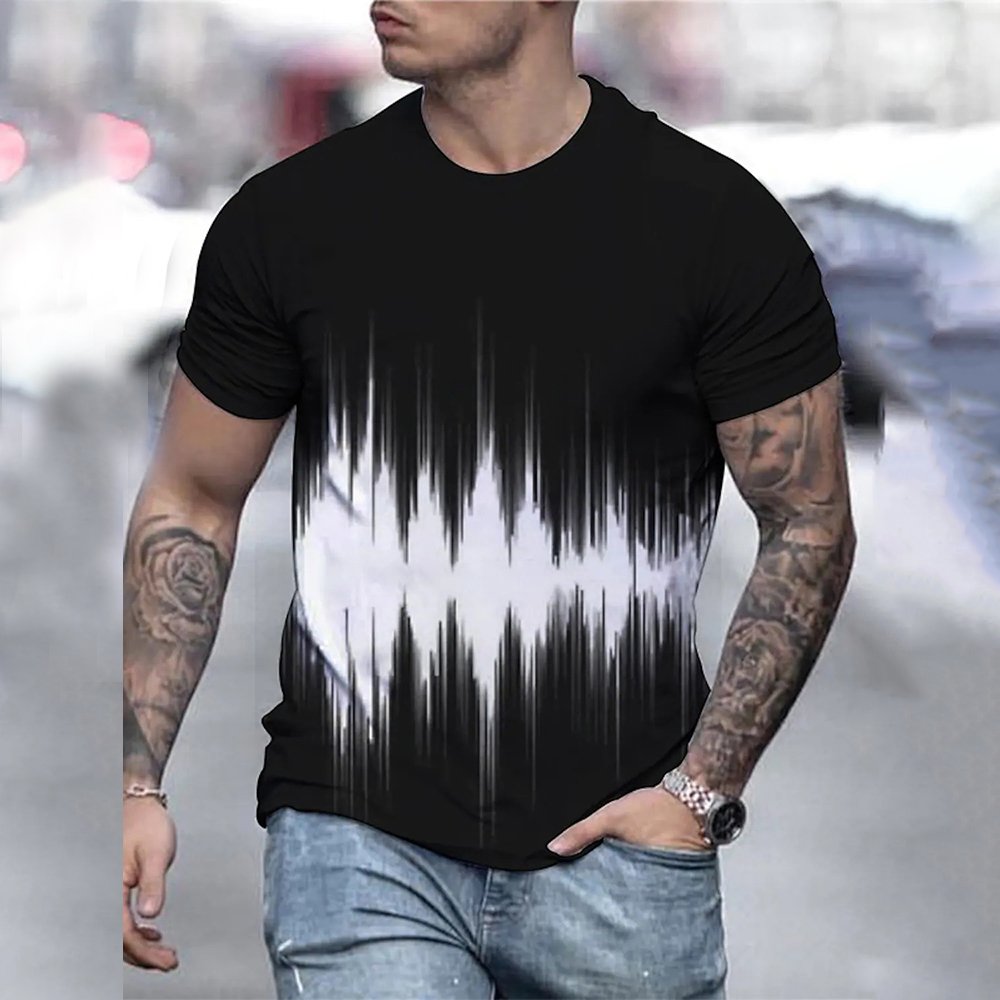 Men's T Shirt Graphic 3d O Neck Black White Stripes Oversized Clothing Casual Daily Top Streetwear Short Sleeve Clothing